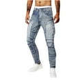thumbnail image 1 of Miqool Men's Classic 5-Pocket Slim Fit Jeans Mid Rise Destroyed Ripped Skinny Stretch Jeans Denim Pants, Light Blue, 1 of 9