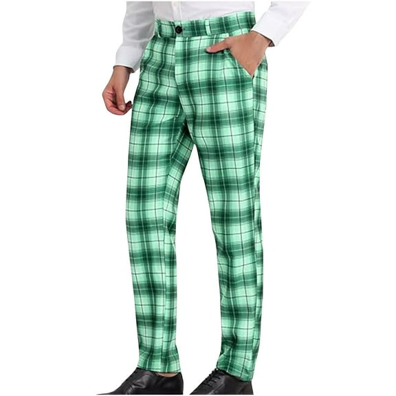 Miqool Men's Classic Plaid Suit Pants Straight Leg Modern Fit Flat Front Formal Business Casual Dress Pants Trousers