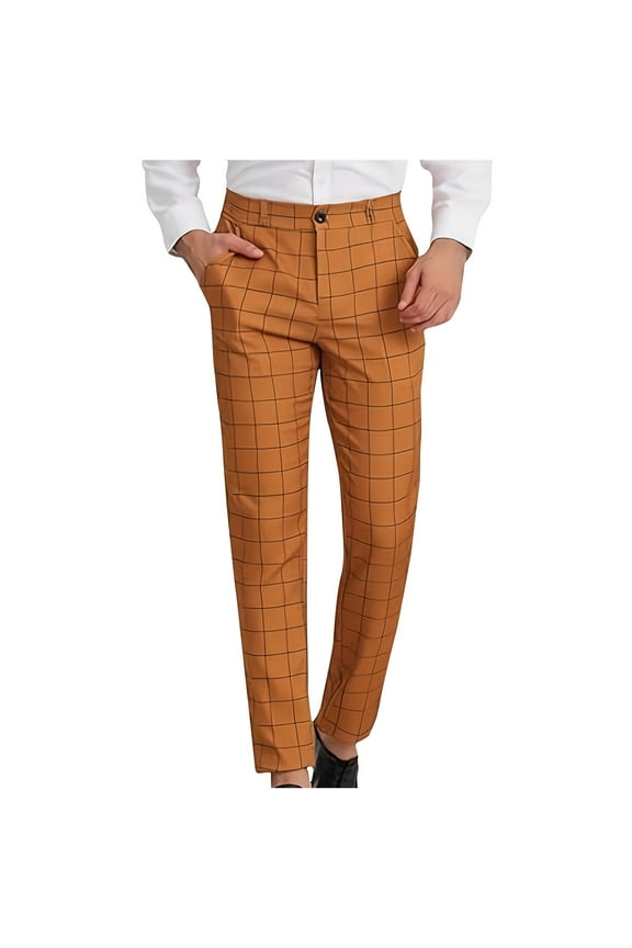 Men's Classic Plaid Suit Pants Straight Leg Modern Fit Flat Front Formal Business Casual Dress Pants Trousers