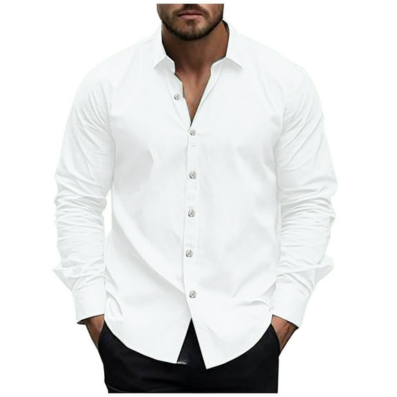 Miqool Men's Dress Shirts Regular Fit Stretch Long Sleeve Solid Formal Shirt Business Casual Wedding Button Down Shirts