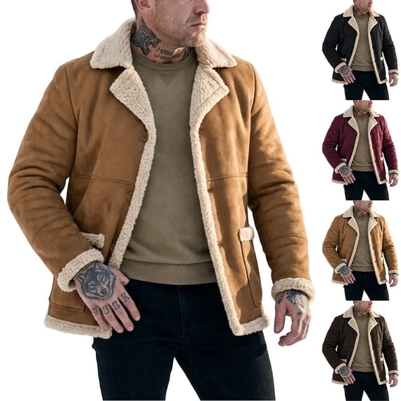 Miqool Men's Faux Suede Fur Lined Jacket Lapel Collar Button Front ...