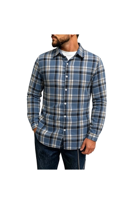 Men's Flannel Plaid Shirt Long Sleeve Button Down Collared Casual Lightweight Jacket Layering for Fall Winter