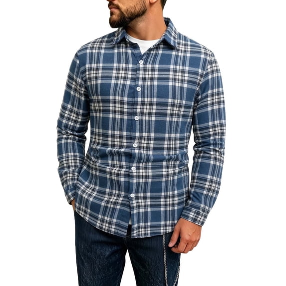 Miqool Men's Flannel Plaid Shirt Long Sleeve Button Down Collared Casual Lightweight Jacket Layering for Fall Winter
