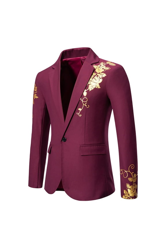 Men's Floral Tuxedo Jacket Blazer Notched Lapel One Button Slim Fit Formal Business Suit Jacket for Prom Wedding Party Dinner with Pockets