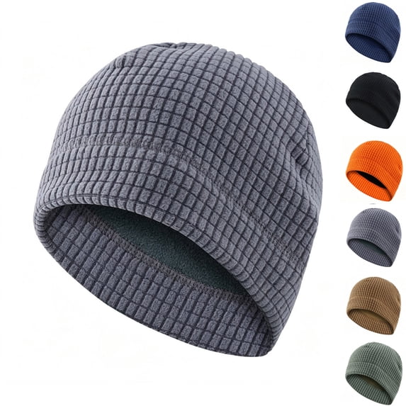 Miqool Men's Grid Beanie Hat Fleece Lined Winter Warm Skull Cap for ...