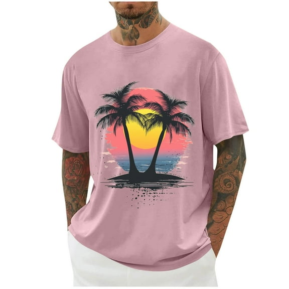Miqool Men's Hawaiian Tropical Print Oversized T-Shirts Casual Loose Fit Crew Neck Short Sleeve Drop Shoulder Lightweight Tee Tops