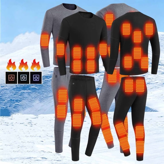 Miqool Men's Heated Thermal Underwear Sets USB Charge 22 Heating Zones Heated top and Pants Base Layer Long Johns Set (No Battery)