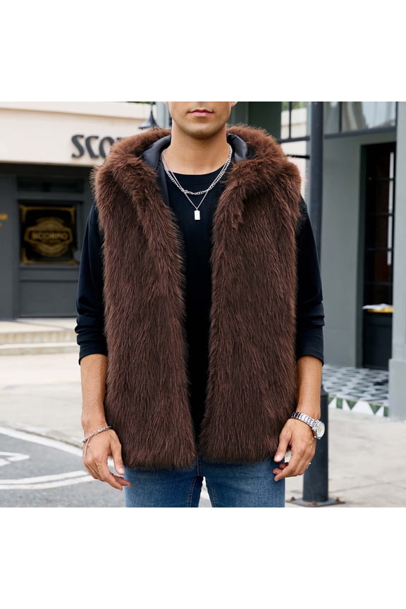 Men's Hooded Short Mink Vest Casual Sleeveless Fashion Jacket Fall Classic Outdoor Zipper Outerwear