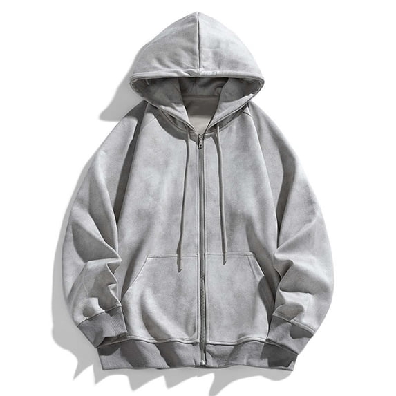 Miqool Men's Jackets Fleece Full-Zip Wash Hoodie Sweatshirt Vintage Oversized Casual Suede Fall Jacket Hooded Streetwear