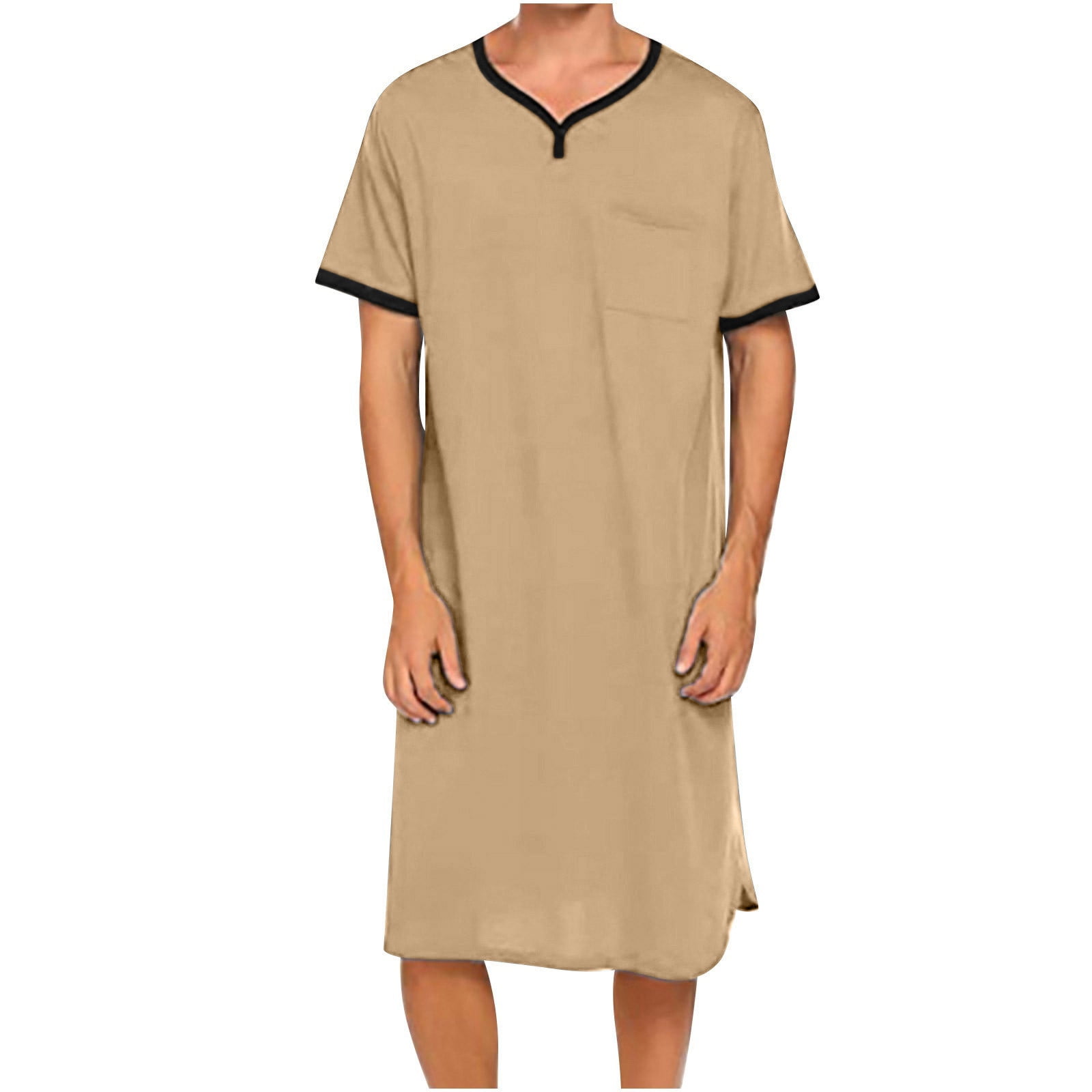 Men's Nightshirt Sleep Shirt - Soft V-Neck Short Sleeve Pajamas For Comfortable Sleep