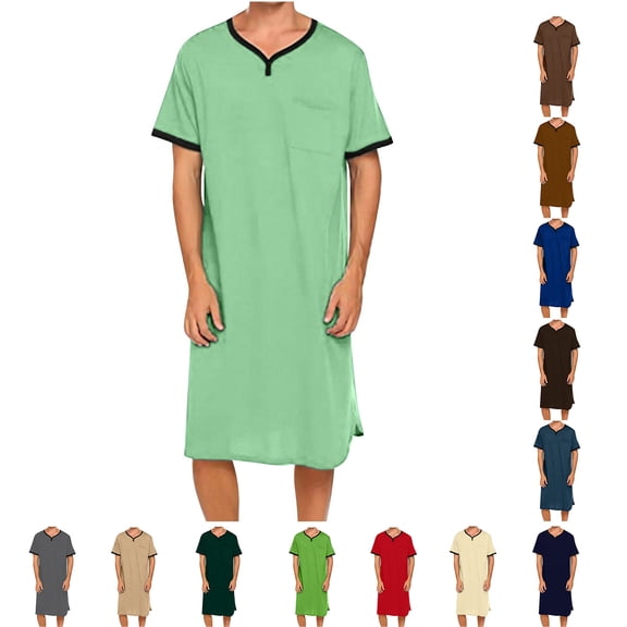Miqool Men's Nightshirt V Neck Short Sleeve Nightgown Soft Loose Pajama Sleep Shirt Comfy Sleepwear Nightwear with Pocket, S-3XL