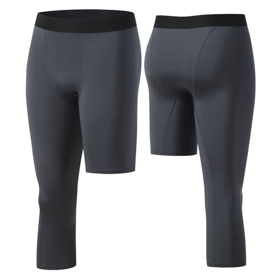 Miqool Men's One Leg 3/4 Compression Leggings Quick Dry Basketball Football Leggings Capri Tights Pants Sports Base Layers for Gym Athletic Running