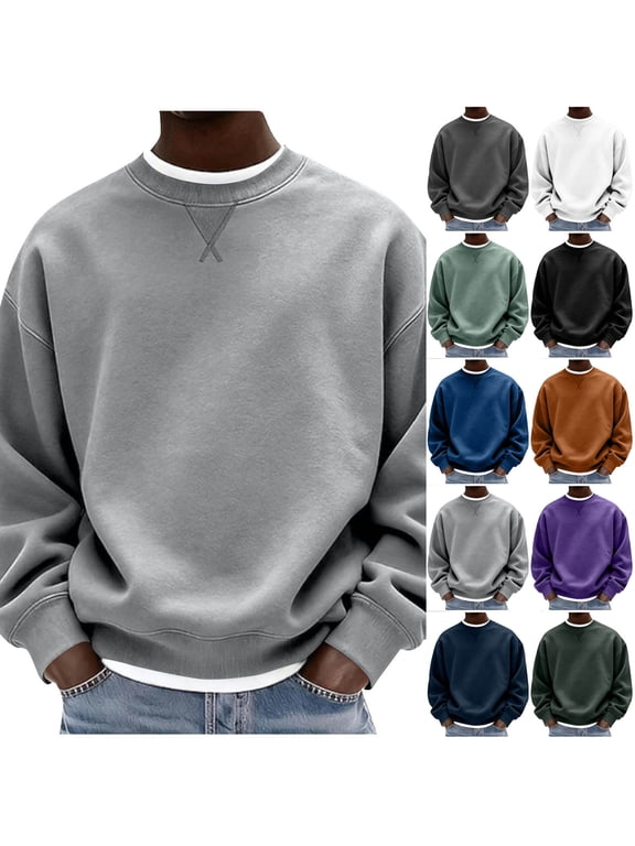 Men's Oversized Pullover Tops Fleece Loose Fit Long Sleeve Fall Winter Athletic Crewneck Sweatshirts