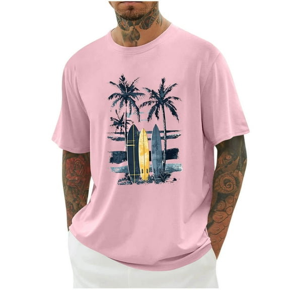 Miqool Men's Oversized T-Shirts Summer Casual Crew Neck Short Sleeve Palm Tree Print Graphic Tees Holiday Beach Hawaiian Shirts (Regular or Big & Tall)