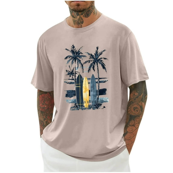 Miqool Men's Oversized T-Shirts Summer Casual Crew Neck Short Sleeve Palm Tree Print Graphic Tees Holiday Beach Hawaiian Shirts (Regular or Big & Tall)