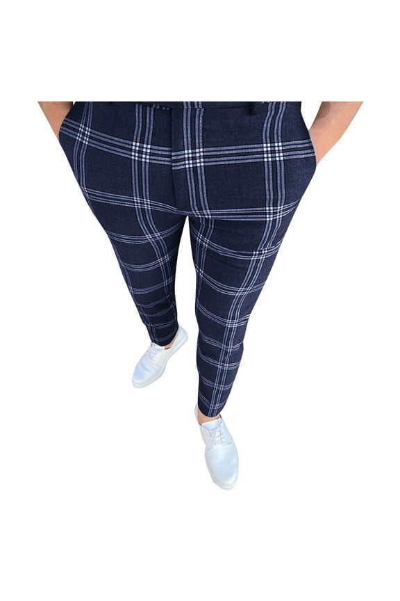 Men's Plaid Dress Pants Skinny Slim Fit Flat-Front Business Casual Dress Pants Comfort Stretch Regular Fit Golf Pants Chinos Pants Formal Office Checked Trousers