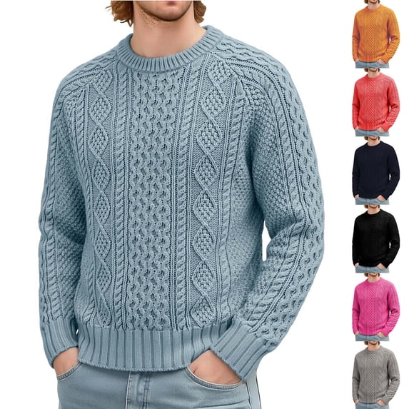 Miqool Men's Pullover Sweater Cable Knit Chunky Sweater Classic Casual Crewneck Sweaters with Ribbing Edge