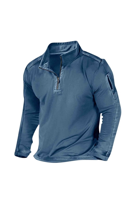 Men's Quarter Zip Pullover Sweatshirt Casual Long Sleeve Stand Collar Sweater Tops Lightweight Athletic Running Fishing Sweatshirts with Zipper Pockets