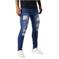 thumbnail image 1 of Miqool Men's Ripped Distressed Jeans Classic 5-Pocket Regular Fit Straight Leg Stretch Denim Pants, Dark Blue, 1 of 7