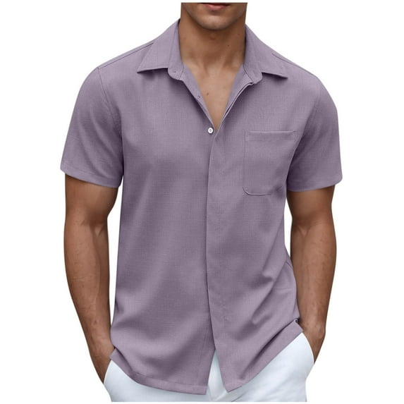 Miqool Men's Short Sleeve Dress Shirts Summer Casual Button Down Shirts Solid Formal Shirt Vacation Beach Summer Tops with Pocket