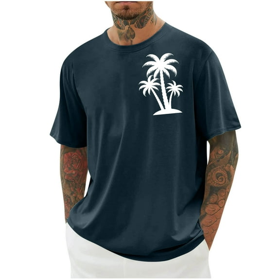 Miqool Men's Short Sleeve Oversized T-Shirts Summer Casual Crew Neck Palm Tree Print Hawaiian Shirts Holiday Beach Graphic Tees (Regular or Big & Tall)