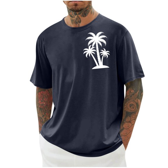 Miqool Men's Short Sleeve Oversized T-Shirts Summer Casual Crew Neck Palm Tree Print Hawaiian Shirts Holiday Beach Graphic Tees (Regular or Big & Tall)