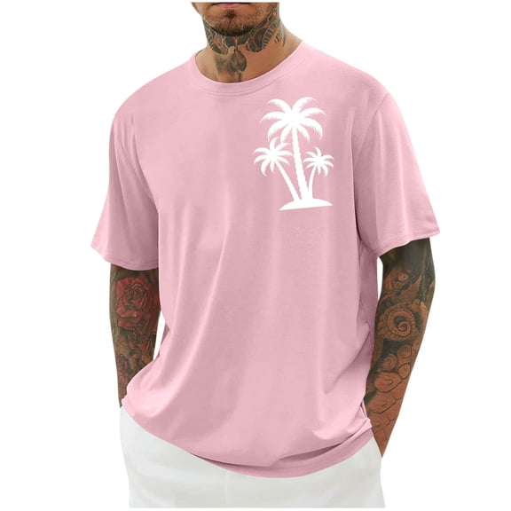 Miqool Men's Short Sleeve Oversized T-Shirts Summer Casual Crew Neck Palm Tree Print Hawaiian Shirts Holiday Beach Graphic Tees (Regular or Big & Tall)