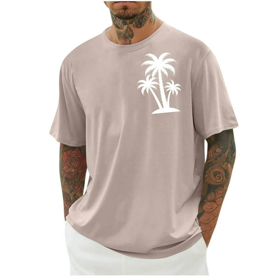 Miqool Men's Short Sleeve Oversized T-Shirts Summer Casual Crew Neck Palm Tree Print Hawaiian Shirts Holiday Beach Graphic Tees (Regular or Big & Tall)