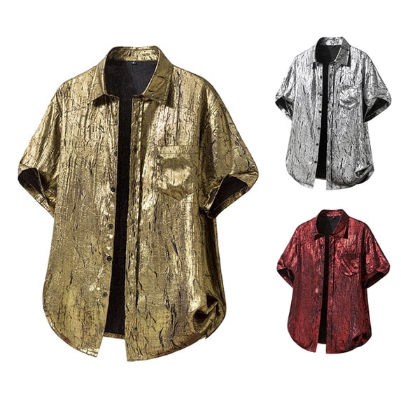 Miqool Men's Silk Button Down Shirt Short Sleeve Western Shirts Casual Beach Summer Party Wedding Shirts