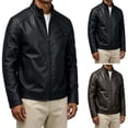 thumbnail image 1 of Miqool Men's Stand Collar Leather Motorcycle Jacket Zip Up Vintage Lightweight Faux Leather Biker Coat Long Sleeve Outerwear with Multi Pocket S-3XL, 1 of 8