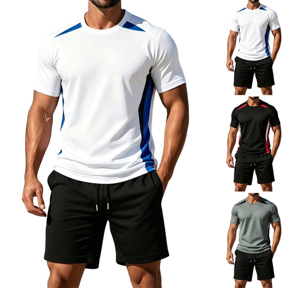 Miqool Men's Summer Activewear Set Short Sleeve Crewneck Tee and Drawstring Athletic Shorts for Gym Casual