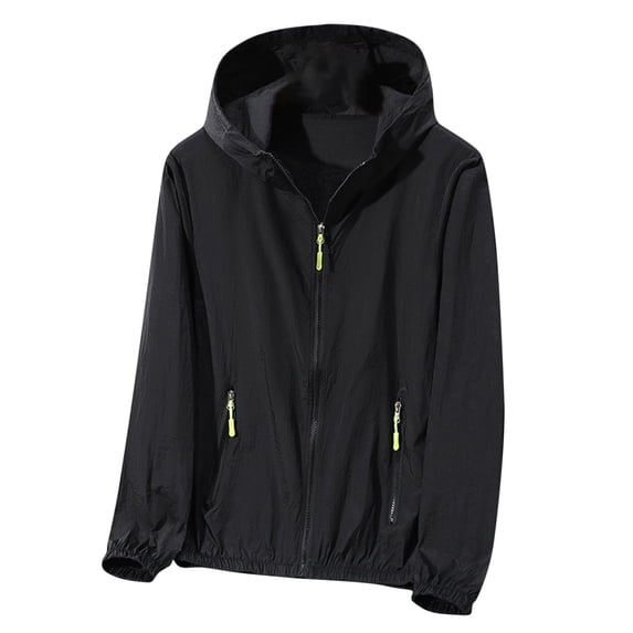 Miqool Men's Sun Protection Jacket Lightweight Quick Dry Full Zip Hoodie Long Sleeve Sun Shirt for Fishing Hiking Running with Zipper Pockets