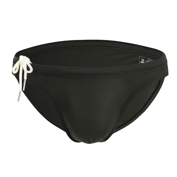 Miqool Men's Swim Briefs Drawstring Low Rise Tagless Sport Bikini Swimwear Solid Quick Dry Swimsuit (Black, XL)
