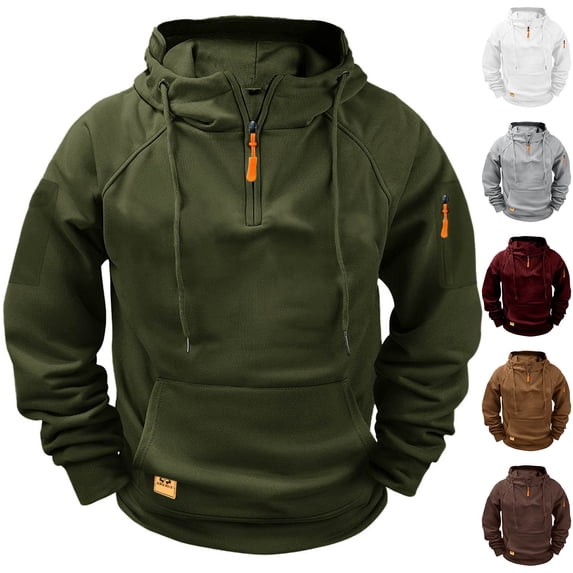 Miqool Men's Tactical Hoodie Quarter Zip Long Sleeve Arm Pocket Casual Pullover Sweatshirt with Kangaroo Pocket