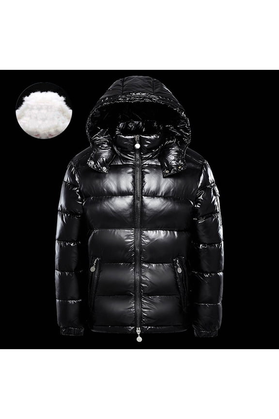 Men's Thermal Shiny Hooded Puffer Jacket Winter Coats Water-Resistant Down Coats Insulated Padded Puffy Coat
