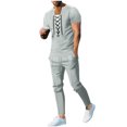 thumbnail image 1 of Miqool Men's Tracksuits 2 Piece Sets Causal Short Sleeve Lace-up Shirt and Long Jogger Pants Athletic Jogging Outfits Sweatsuit Sets, 1 of 9