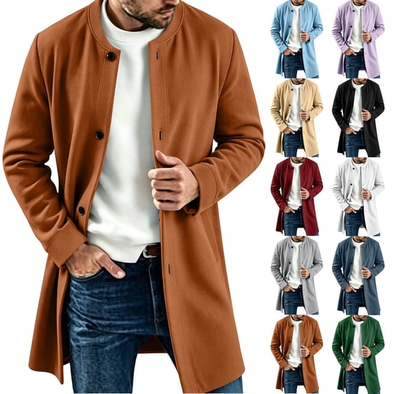 Miqool Men's Trench Coat Pea Coat Winter Business Long Jacket Overcoat with Pockets Knit Outerwear Long Sleeve S-3XL