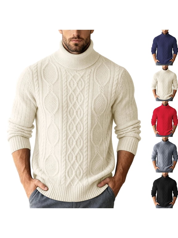 Men's Turtleneck Wool Blend Sweater Jacquard Knit Long Sleeve Base Layer Pullover M‑4XL