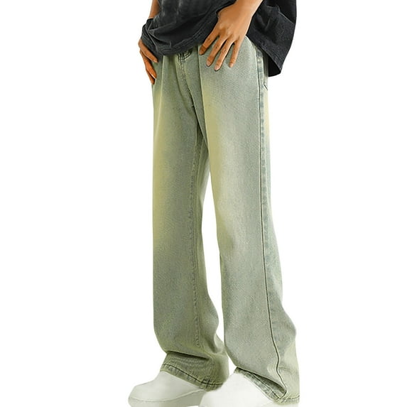 Miqool Men's Vintage Washed Baggy Jeans Loose Fit Comfort Stretch Classic Denim Pants Trousers(Yellow, M)