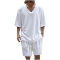 thumbnail image 1 of Miqool Mens 2 Piece Short Sets Casual V Neck T Shirt and Shorts Set Summer Tracksuits Beach Vacation Outfits with Pockets, 1 of 6