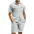 thumbnail image 1 of Miqool Mens 2 Piece Short Sets Summer Tracksuit Casual Short Sleeve Button Down Shirts and Shorts Set Vacation Beach Outfits with Pockets, 1 of 9