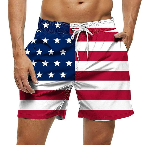 Miqool Mens 3D American Flag Swim Trunks Quick Dry Board Shorts Hawaii Beach Shorts Swimming Shorts Swimwear Bathing Suits with Pockets