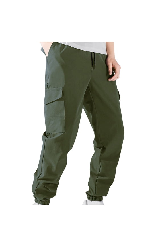Mens Casual Hiking Cargo Joggers Pants Lightweight Quick Dry Elastic Waist Drawstring Hiking Pants Tapered Sweatpants Active Athletic Workout Track Pants with Pockets