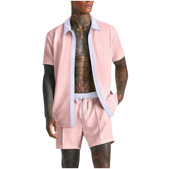 Miqool Mens Casual Short Sets Summer Tracksuits Short Sleeve Button Down Shirt and Shorts 2 Piece Beach Yoga Outfits with Pockets