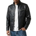 thumbnail image 1 of Miqool Mens Faux Leather Racer Jacket Stand Collar Zip Front Motorcycle Biker Coat Long Sleeve Outerwear with Chest and Side Pockets, 1 of 9