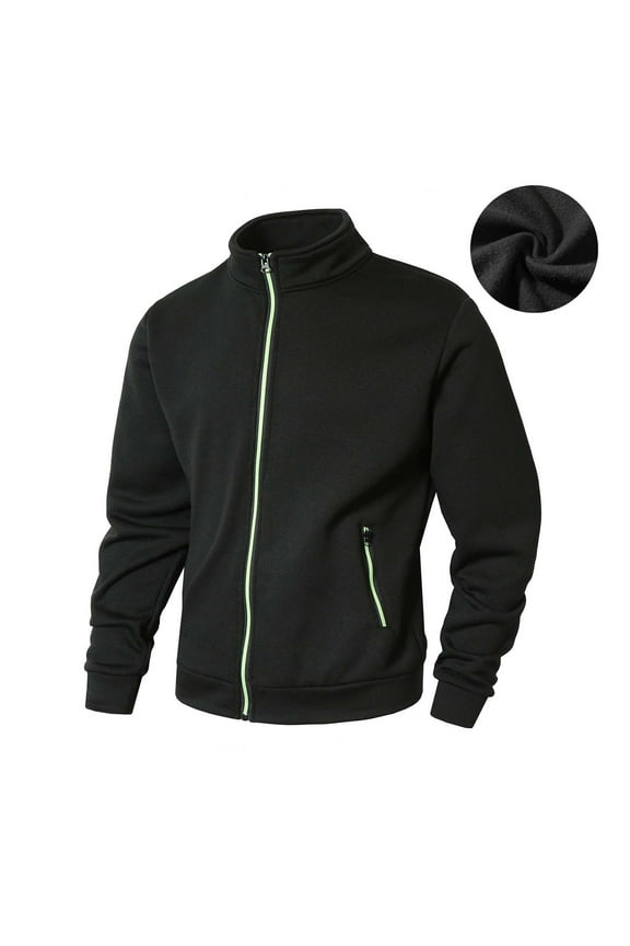Mens Fleece Jacket Full Zip Stand Collar Lightweight Casual Zip Up Coat Warm Outerwear Sports Golf Jacket