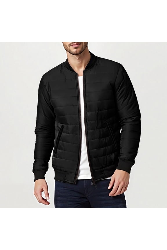 Mens Flight Bomber Jacket Casual Warm Quilted Jackets Winter Padded Coats Outwear