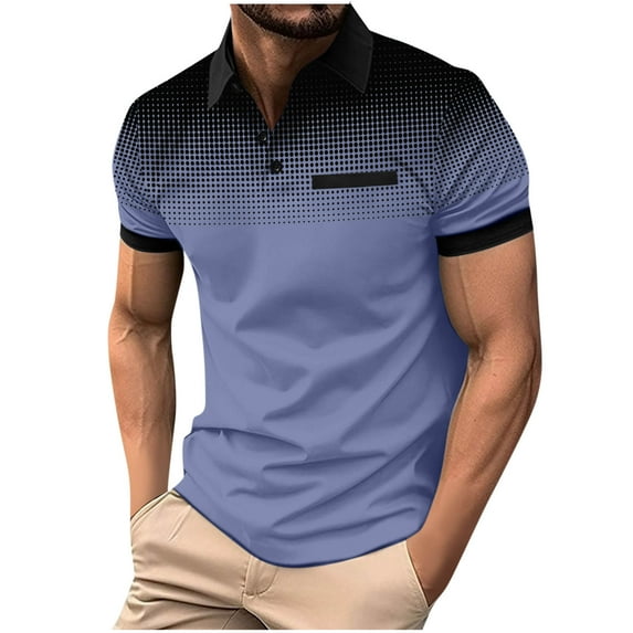 Miqool Mens Golf Shirts Polka Gradient Color Casual Short Sleeve Collared T Shirts Lightweight 4 Way Stretch Quick Dry Performance Athletic Workout Shirts