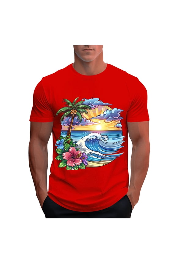 Mens Graphic T-Shirts Crew Neck Short Sleeve Hawaiian Tropical Palm Tree Floral Tees Tops Muscle Slim Fitted Workout Athletic Gym Shirts