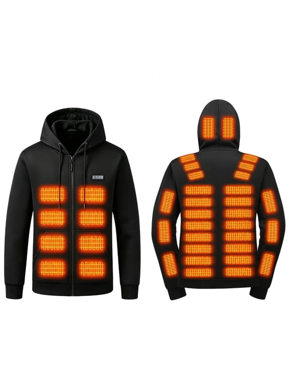 Mens Heated Zip Up Hoodie 38 Heating Zones USB Thermal Sweatshirt Winter Outdoor Work Jacket with Pockets,S-5XL